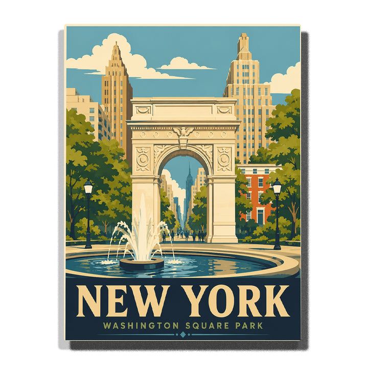 New York Washington Square Park with arch monument, city fountain, trees, street lamps and Manhattan architecture Paint by Numbers by PaintEasy