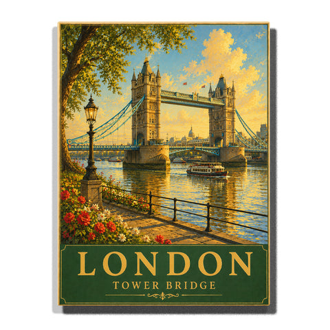 London Tower Bridge over Thames River with sightseeing boats, historic buildings, waterfront flowers, street lamp and city landscape Paint by Numbers by PaintEasy