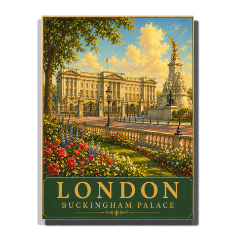 London Buckingham Palace with royal garden, Victoria Memorial, flower beds, historic gates and classic city architecture Paint by Numbers by PaintEasy