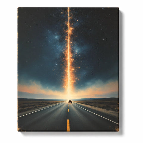 Golden Light Column Over a Starlit Highway Paint by Numbers Kit for Adults
