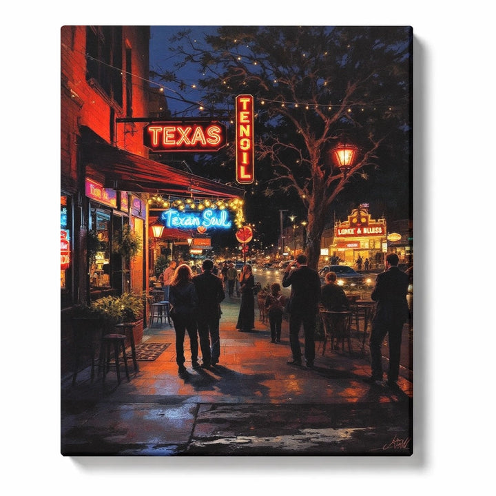 Texas Neon Music Street with Tree-Lit Night Crowd Paint by Numbers Kit for Adults