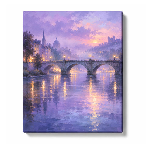 Misty River Bridge in a Lavender Evening Glow Paint by Numbers Kit for Adults