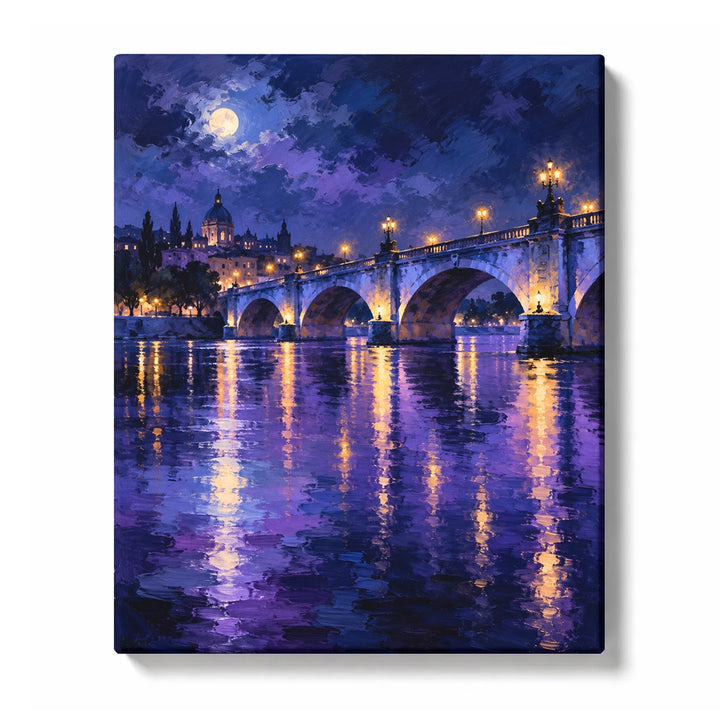 Purple Rain Bridge before a Glowing City Skyline Paint by Numbers Kit for Adults