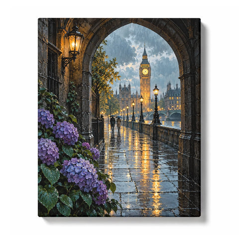 Rainy Archway and Golden Clocktower