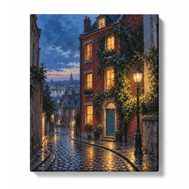 Rainy Porch Lantern with a Warm Harbor Glow paint by numbers design