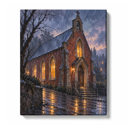 Rainy Canal Houses with Amber Windows