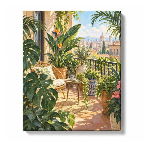 Sunlit Balcony Retreat with Tropical Plants