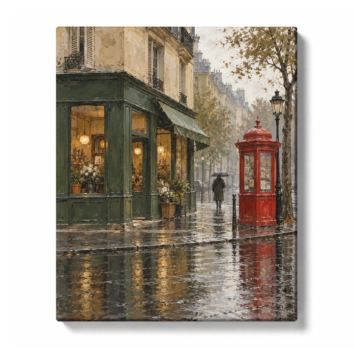 Vintage Corner Shop with a Red Street Kiosk paint by numbers design