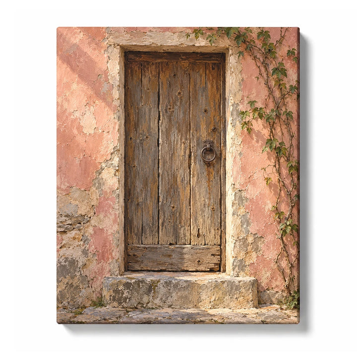 Weathered Wooden Door in a Faded Plaster Facade paint by numbers design