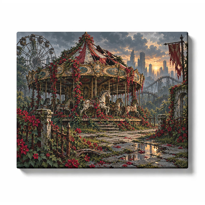 Silent Carousel Paint by Numbers | Abandoned Christmas Amusement Ride | Post-Apocalypse Series
