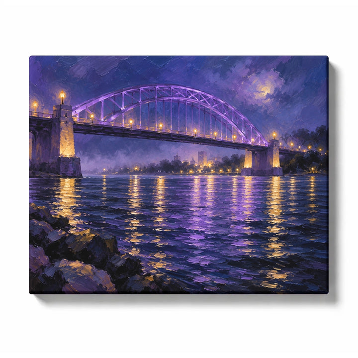 Violet Arch Bridge over Rippling Night Water Paint by Numbers Kit for Adults
