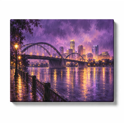 Fog-Softened Steel Bridge above Blue River Reflections Paint by Numbers Kit for Adults