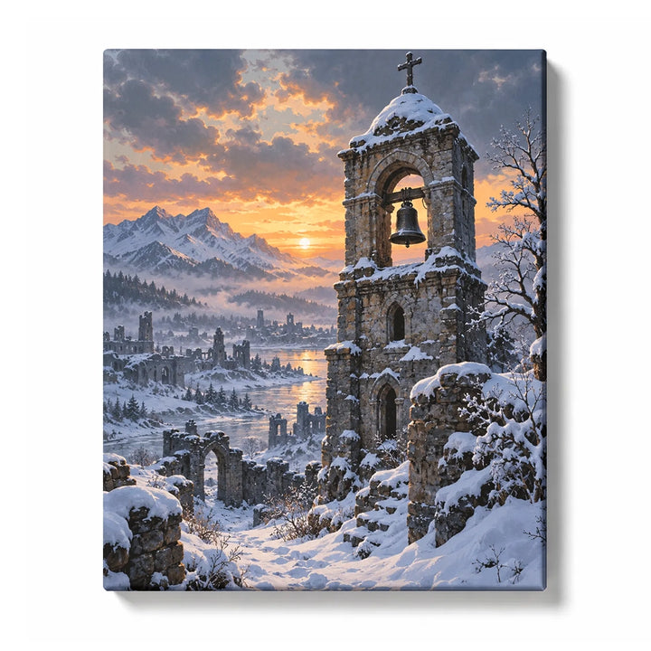 Winter Bell Paint by Numbers  Snowy Bell Tower Winter Scene  PaintEasy