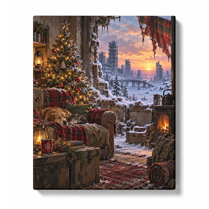 Hope After the End Paint by Numbers | Post-Apocalyptic Christmas Tree in Snowy Ruins