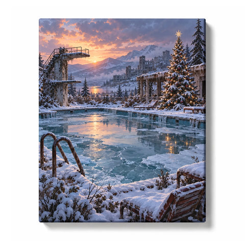 Frosted Pool Paint by Numbers | Abandoned Winter Scene with Christmas Tree