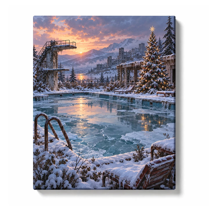 Frosted Pool Paint by Numbers | Abandoned Winter Scene with Christmas Tree