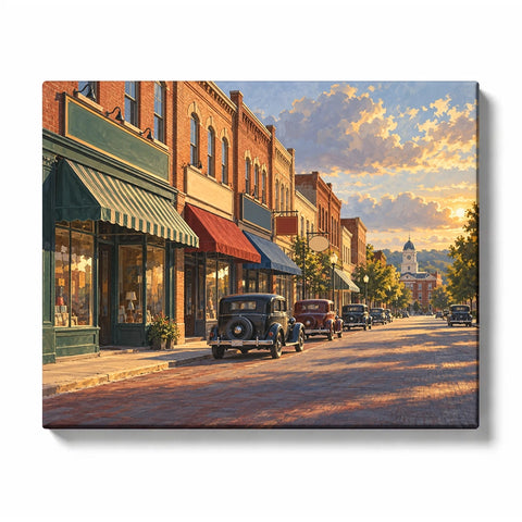 Brick Main Street with Vintage Shopfront Signs paint by numbers design