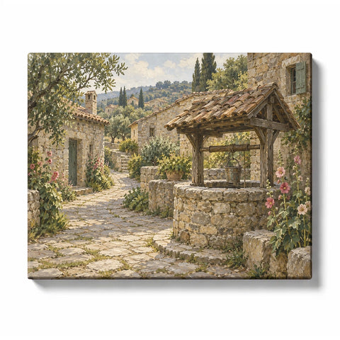 Stone Village Path beside a Roofed Old Well paint by numbers design
