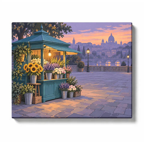 Street Flower Stall with Glowing Lights