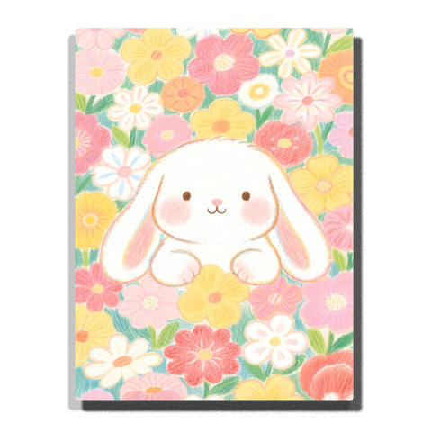 cute bunny surrounded by pastel flowers paint by numbers artwork | PaintEasy