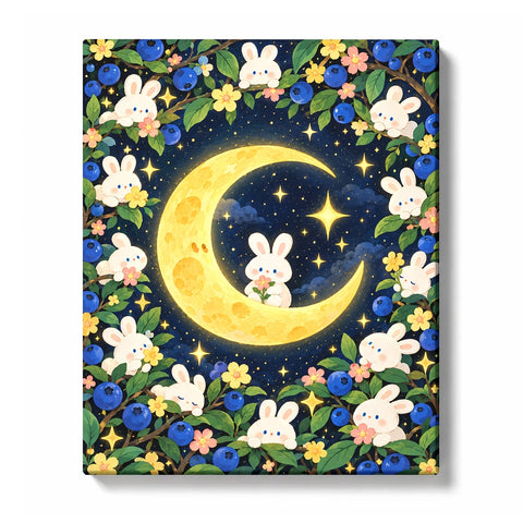 Moon Bunny & Blueberry Garden Paint by Numbers Kit for Adults – Home Decor - Animal | PaintEasy