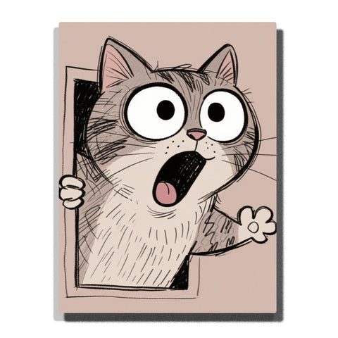 surprised cartoon cat popping out of a door frame with wide eyes paint by numbers artwork | PaintEasy