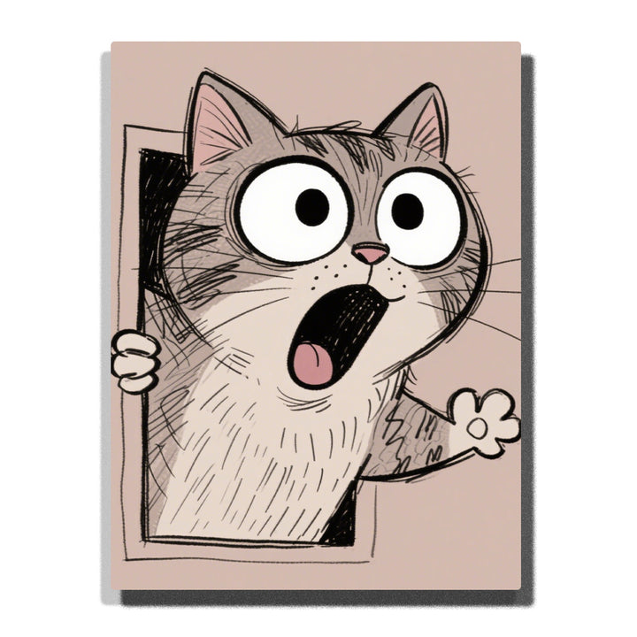 surprised cartoon cat popping out of a door frame with wide eyes paint by numbers artwork | PaintEasy