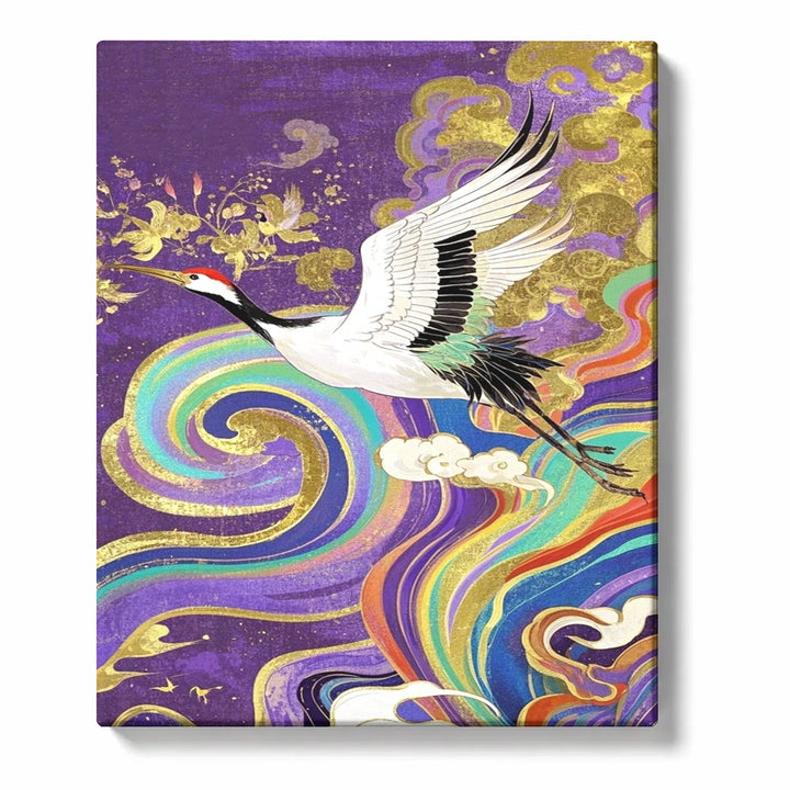 White Crane over Rainbow Cloud Scrolls Paint by Numbers Kit For Adults
