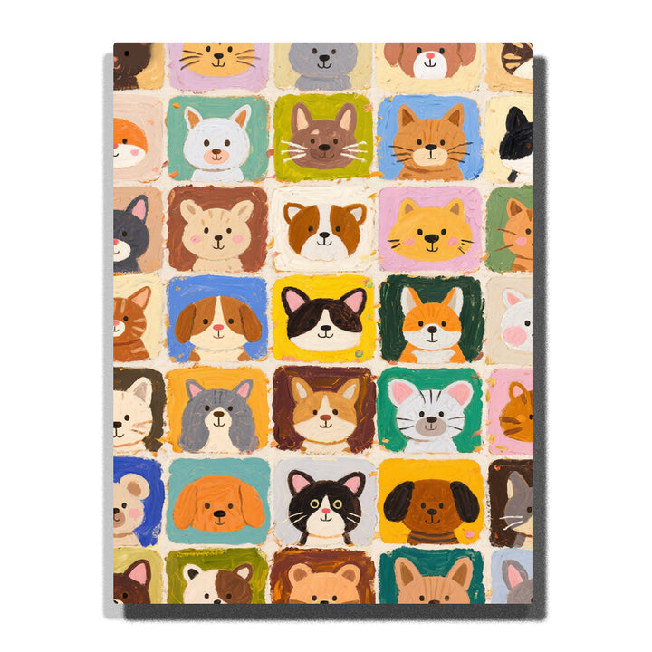 colorful grid of cat and dog faces paint by numbers artwork with square pattern animal portraits | PaintEasy