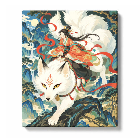 Goddess Riding White Nine-Tailed Fox Paint by Numbers Kit For Adults – Religious & Spiritual - Goddess & Mythology | PaintEasy