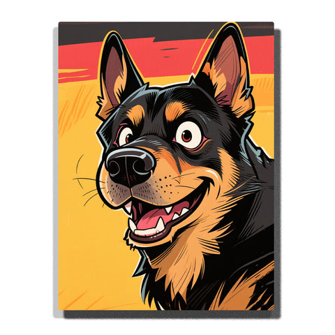 comic style german shepherd dog portrait with bold sunset background paint by numbers artwork | PaintEasy