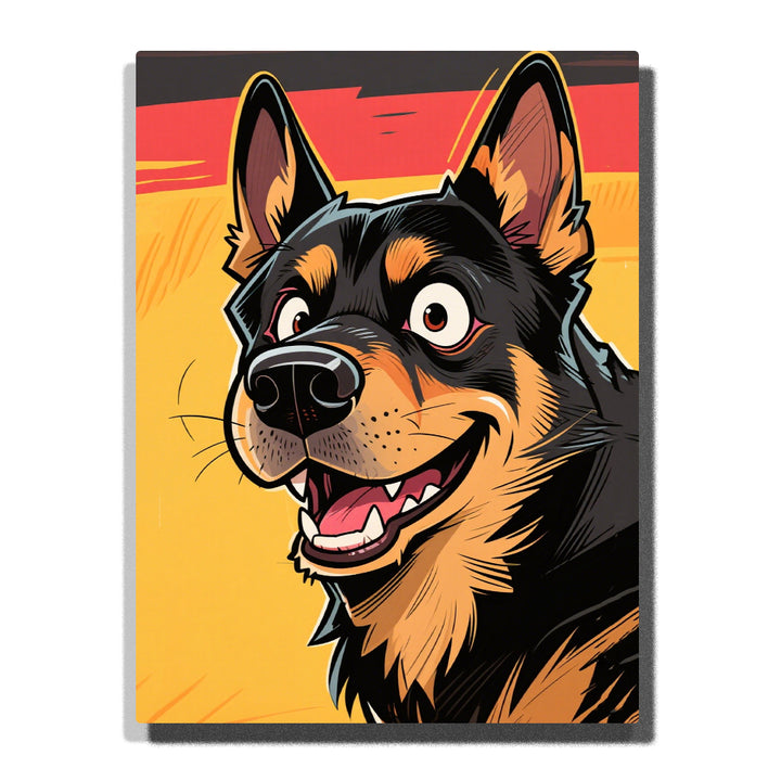 comic style german shepherd dog portrait with bold sunset background paint by numbers artwork | PaintEasy