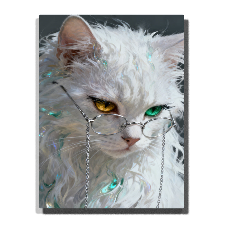 white cat with heterochromia wearing glasses fantasy style animal paint by numbers artwork | PaintEasy