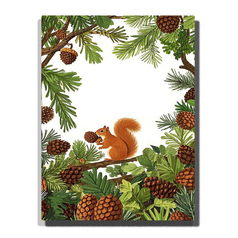 Cute red squirrel with pine branches, cones and green leaves on white background — PaintEasy Home Decor - Animal Paint by Numbers artwork