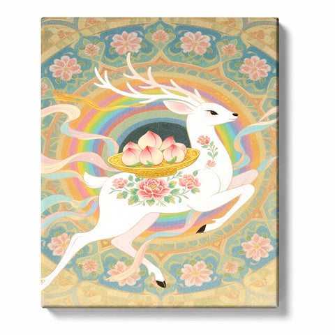 White Mythic Deer with Lotus Bowl Paint by Numbers Kit For Adults
