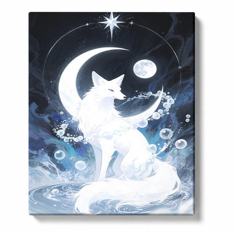 White Moon Fox with Crescent and Stars Paint by Numbers Kit For Adults