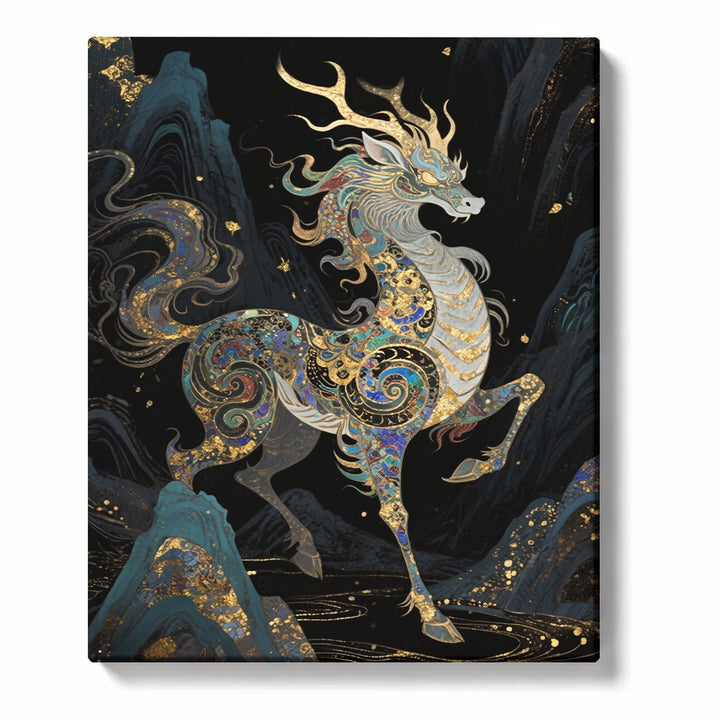 Golden Horned Qilin in Dark Mountain Landscape Paint by Numbers Kit For Adults