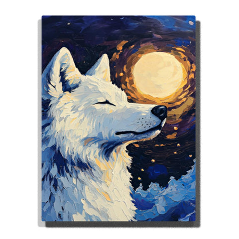 White wolf under full moon paint by numbers kit for adults by PaintEasy