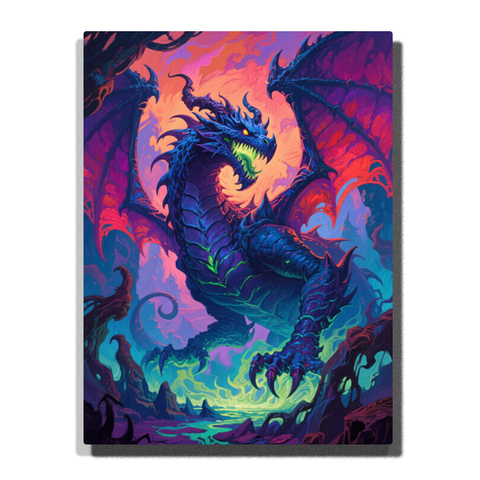 Powerful blue purple dragon with spread wings in fiery colorful sky — PaintEasy Home Decor - Animal Paint by Numbers artwork
