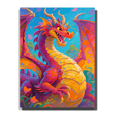 Colorful Chinese dragon with purple and gold scales against blue background — PaintEasy Home Decor - Animal Paint by Numbers artwork