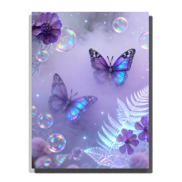 Paint by numbers kit featuring purple butterflies with floating bubbles and soft pastel background in dreamy style