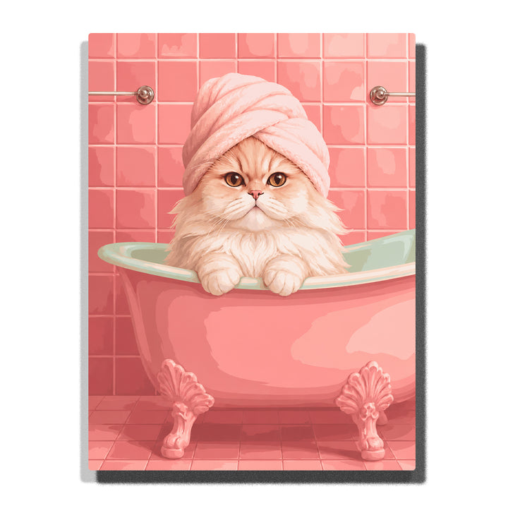 Fluffy White Cat in a Pink Bathtub with Towel Wrap - paint by numbers kit preview
