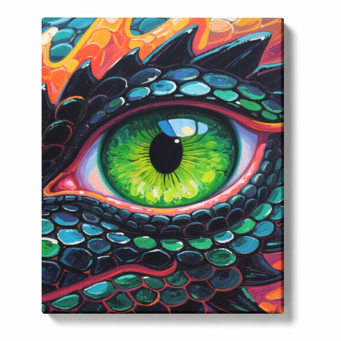 Vibrant Green Dragon Eye with Colorful Detailed Scales Paint by Numbers Kit For Adults