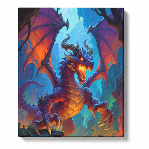 Fierce Purple Dragon with Glowing Eyes and Spread Wings in Fantasy Landscape Paint by Numbers…