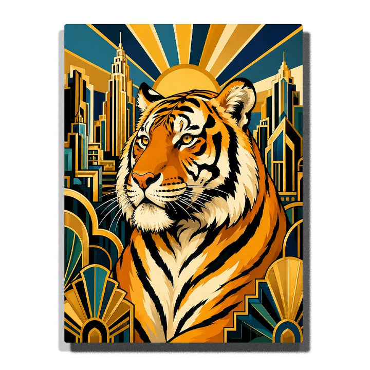 Art Deco Tiger over the City - paint by numbers kit preview