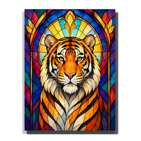Stained Glass Tiger Window - finished paint by numbers canvas on a white background