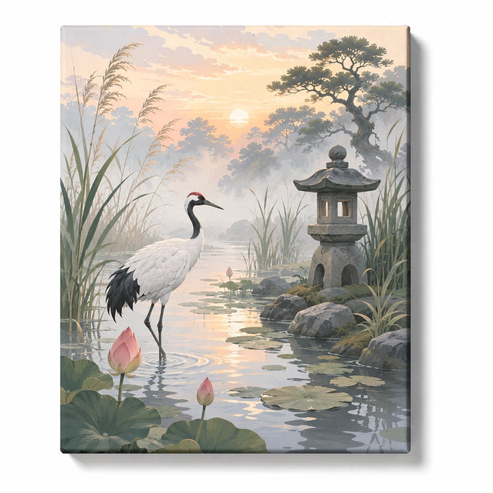 Ink-Brush White Cranes over Vermilion Washes Paint by Numbers Kit for Adults