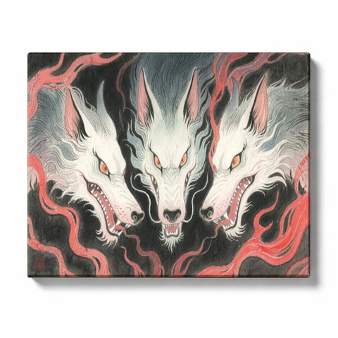 Three Divine Dogs with Red Sacred Flames Paint by Numbers Kit For Adults