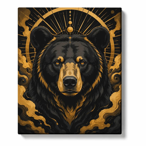 For Adults: Black Bear Portrait with Golden Celestial Halo, Amber Eyes and Mystical Smoke Pai…