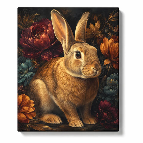 Rabbit Paint by Numbers For Adults featuring a brown rabbit among golden sunflowers and rich autumn blooms